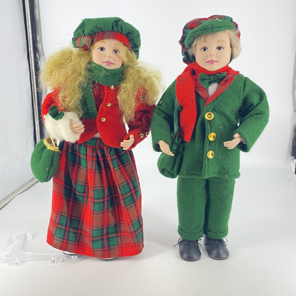 Set Of 2 Merry Christmas Holiday Figures 16”  Dolls Boy & Girl 1991 Crestone